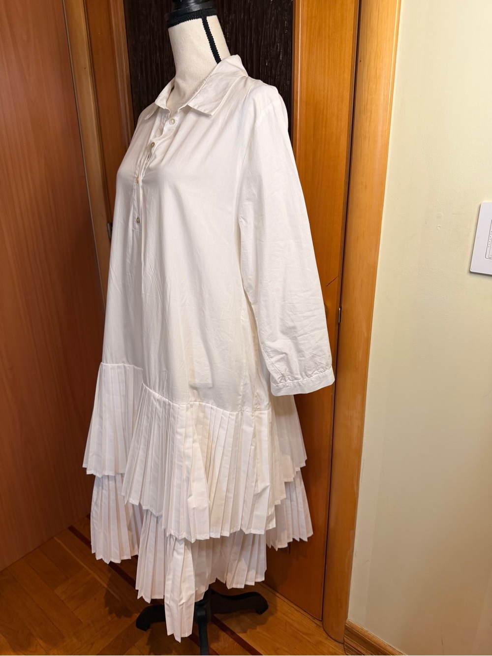 Zara White Long-Sleeve Pleated Tiered Shirt Dress with Belt Sz XXL